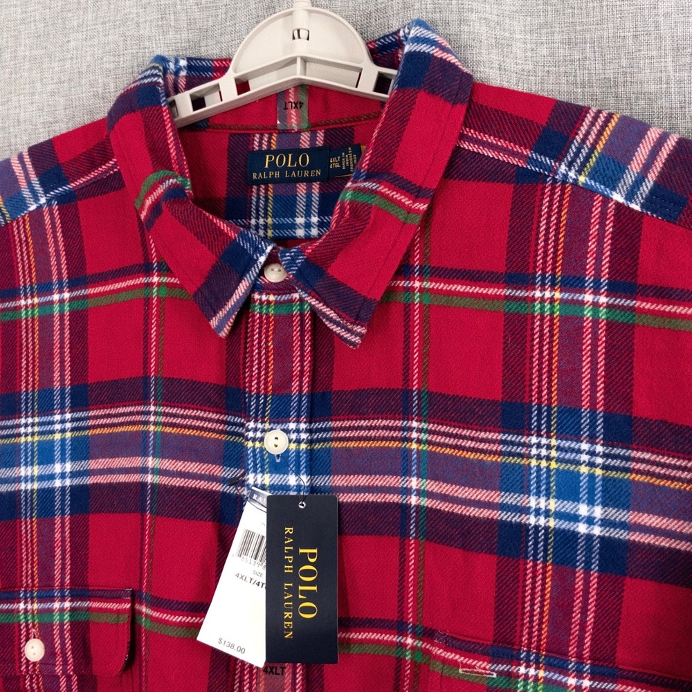 Polo Ralph Lauren Men's 4XLT Plaid Button Up Shirt Red NWT Big Tall $138